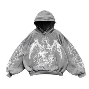 Sudadera con Capucha de Invierno para Hombre, 100% Algodón, Estilo Holgado, Bordada, con Estampado, Estilo Urbano, Panel de Color, Técnica de Lavado a la Piedra - Product Image 5