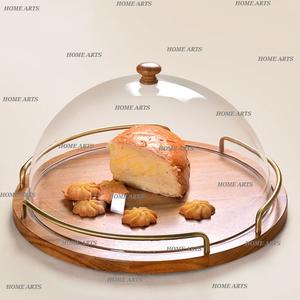 Juego de 2 servidores de pasteles de diferentes tamaños con cúpula de forma redonda Servidor de postres de madera con cúpula acrílica a granel - Product Image 2