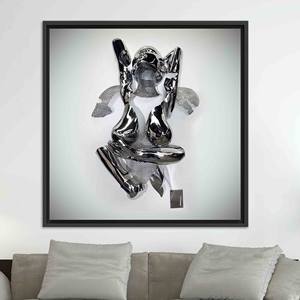 Art mural élégant pour couple en argent : toile imprimée effet verre trempé, TOILE ENCARTÉCHÉE NOIRE - Product Image 1