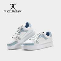 Chaussures décontractées bleu clair en cuir pleine fleur, baskets teintées à la main, à lacets, plateforme