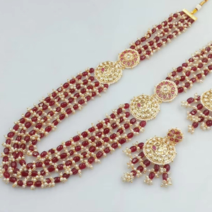 Collar largo de perla Kundan y Motipearl tradicional de lujo indio largo Mala tono dorado Kundan con conjunto de pendientes a juego para mujeres y niñas - Product Image 1