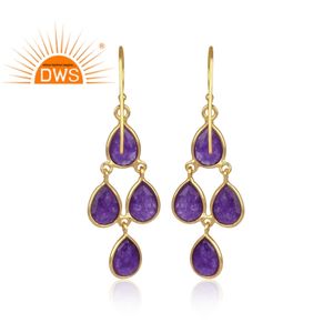 Dernière conception de boucles d'oreilles en argent sterling plaqué or 18 carats avec améthyste aventurine Quartz et pierres précieuses Demi Fine Jewelry Manufacturer - Product Image 4