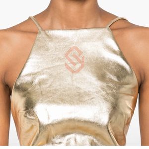 Top Halter de cuero metálico para mujer, ropa de fiesta brillante de cuero genuino, Top corto de cuero para niñas, salida nocturna - Product Image 5