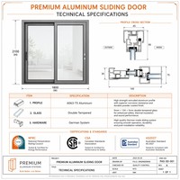 Porte coulissante extérieure en aluminium noir à rupture de pont thermique, résistante aux impacts d'ouragan, avec verre Low-E, pour villa moderne
