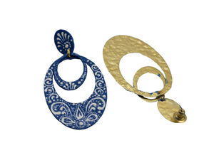Haute qualité Designer boucle d'oreille bijoux peinture à la main bleu Pottary Design doré mat finition boucle d'oreille pour femmes et filles - Product Image 3