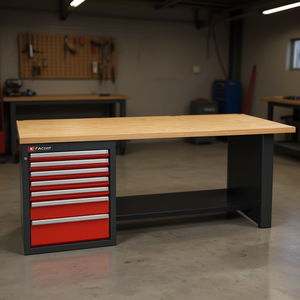 Banc de travail bas Facom 2,2 m avec plan de travail en bois et armoire à outils à 7 tiroirs - Product Image 3