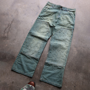 Vaqueros para hombre de corte holgado de peso pesado en relieve estilo de calle vintage lavados rectos personalizados de los últimos fabricantes - Product Image 5