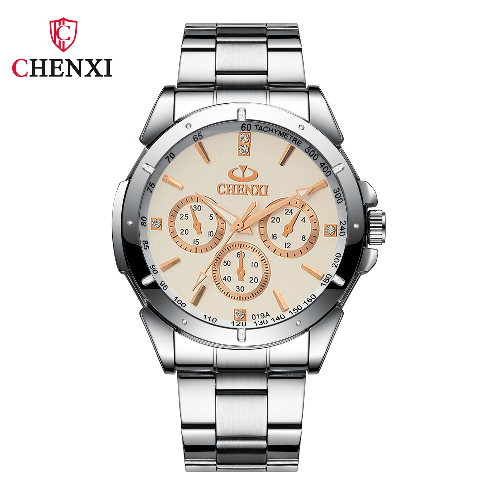 Chenxi 019A Black Stainless Steel Chronograph Watch for Men