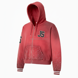 Sudadera con capucha de lana Premium para mujer, tela de mezcla de algodón, diseño de diamantes de imitación rojos, logotipo personalizado, bordado, estampado básico, sudaderas con capucha - Product Image 4