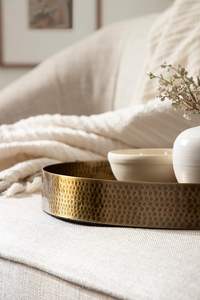 Plateau rond en métal martelé avec poignées Plateau décoratif et de service pour la maison, l'hôtel et les cadeaux - Product Image 2