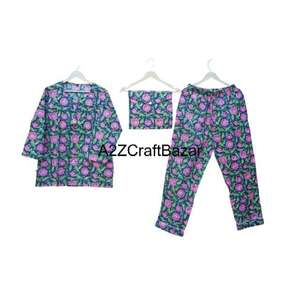 Conjunto de Pijama Estampado Floral, Camisón de Verano con Cuello Redondo Suave, Traje de Pijama para Damas de Honor, 100% Algodón Puro, Pijamas de Punto - Product Image 6