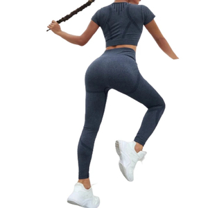 Women's 2 Piece Yoga Set High Waist <b>Seamless</b> <b>Leggings</b> Crop Top Solid Color Full Length Workout Fitness Outfit Spandex Polyester - Product Image 4