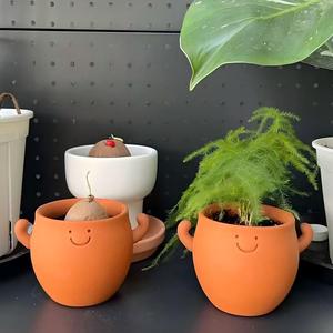 Leuke kleurveranderende keramische plantenbak met smiley-design - kleine cartoon bloempot voor huisdecoratie - Product Image 3