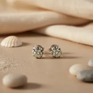 Women's 925 <b>Silver</b> & 18K Gold Stud <b>Earrings</b> Round Gemstone Diamond <b>Drop</b> <b>Earrings</b> GIA Certified Trendy Style for Engagement - Product Image 3