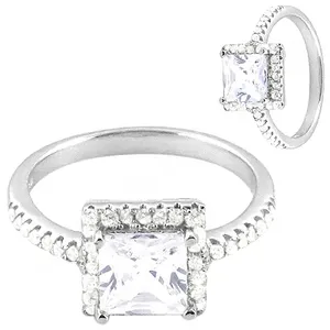 Anillo de compromiso con diamante corte princesa, chapado en oro sólido de 18K, engaste pavé, geométrico clásico, joyería fina para mujer - Product Image 2