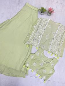 เสื้อเบลาส์สามชิ้นลายพลาสโซและเสื้อเชียร์พร้อมงานปักเลื่อมและงานกระจกจริง - Product Image 4