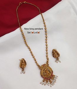 Laxmi elegante tradicional indio chapado en oro largo Mala colgante collar conjunto moda mujer joyería conjunto para niñas - Product Image 3