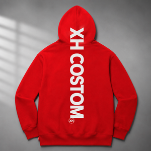 Sweat-shirt à capuche rouge pour homme XH COSTOM, en coton tricoté, coupe classique, imprimé au dos, décontracté, streetwear d'automne - Product Image 1