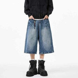 กางเกงยีนส์ขาสั้นทรงแบ็กกี้สไตล์วินเทจเอวสูงปักลายใหม่ล่าสุดสำหรับฤดูร้อน  ออกแบบโลโก้ของคุณเองได้สำหรับผู้ชาย - Product Image 4