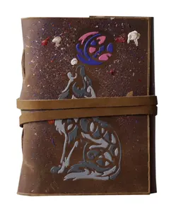 Cuaderno de cuero suave con relieve de Lobo, cuaderno de diseño antiguo hecho a mano, planificador feliz, regalo diario negro
