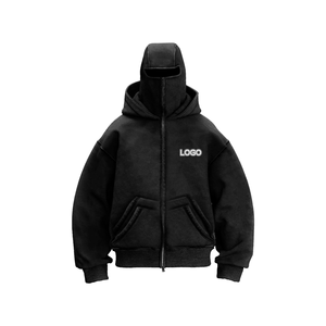 Balaclava d'hiver pour homme, personnalisée 2025, 400 GSM, doublée, unie, imprimée, brodée, avec fermeture éclair, effet délavé, effet vieilli, respirante, à capuche - Product Image 1