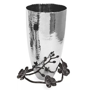 Vase rectangulaire en acier inoxydable poli de qualité fine avec branche florale en laiton et fleurs de fleurs de cerisier en émail maison élégante - Product Image 6