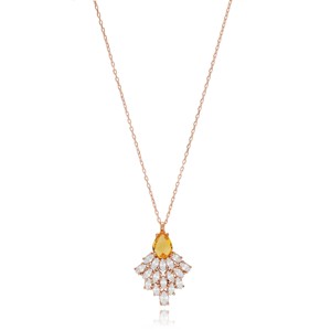 Elegant Charm Necklace with <b>Citrine</b> and Marquise Zircon Stones Handmade Gold Plated 925 Sterling Silver Jewelry - Product Image 1