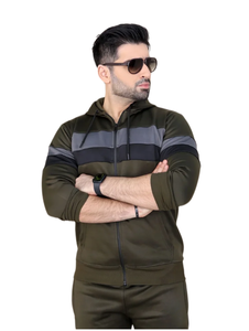 Ensemble de survêtement à capuche pour homme avec veste à fermeture éclair et pantalon de jogging à rayures Vêtements de sport athlétiques décontractés Tenue d'entraînement sportif - Product Image 3