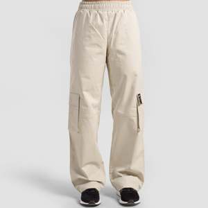 Pantalones Anchos Dymano para Mujer, Color Blanco Hueso, Mezcla de Lona, Transpirables, Cintura Elástica, Estilo Cargo, Decoración Elástica, para Otoño - Product Image 1