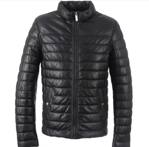 Chaqueta de Invierno Personalizada para Hombre, de Piel de Oveja Genuina Negra, Impermeable, Transpirable, Cortavientos, con Relleno de Poliéster - Product Image 1