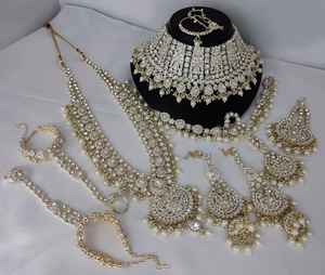 TRADITIONAL & FANCY ANTIQUE DESIGNER BRIDAL <b>JEWELLERY</b> GOLD PLATED and CZ ZIRCON BRIDAL WEDDING NECKLACE <b>SET</b> and FORWOMEN & <b>GIRL</b> - Product Image 4