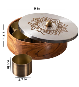 Masala <b>Box</b> For Kitchen <b>Spice</b> <b>Box</b> Storage/Organizers Petti For Kitchen Wooden Stainless Steel Masala <b>Box</b> with 7 Jars Container - Product Image 3