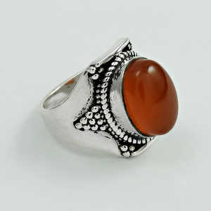 Anillo de Plata de Ley 925 con Incrustaciones de Piedra Preciosa de Cornalina Natural de Corte Ovalado, Anillo de Compromiso y Boda, Joyería Bohemia - Product Image 1