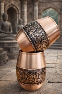 Botella de Cobre Puro, Botella de Cobre Ayurvédica, Botella de Cobre Grabada, Botella de Agua de Cobre Martillado, Botella de Cobre con Vidrio - Product Image 6