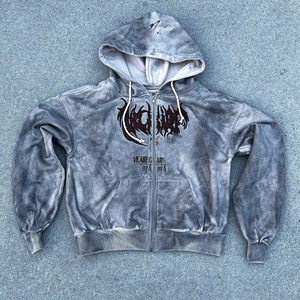 Survêtements en éponge délavés à l'acide pour hommes Survêtement évasé en coton épais avec logo brodé Ensembles de pantalons de survêtement à capuche surdimensionnés - Product Image 2