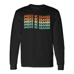 Camiseta de manga larga Agent Of Change con diseño moderno y texto colorido con estampado frontal, ajuste unisex - Product Image 1