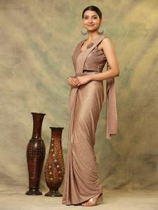 El último Sari listo para usar bordado de seda Chinon de diseñador por Fab Zone - Product Image 2