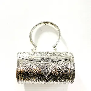 Handmade Designer <b>Silver</b> Antique Finish Brass Ladies Bridal Clutch <b>Bag</b> for Special <b>Evenings</b> - Product Image 1