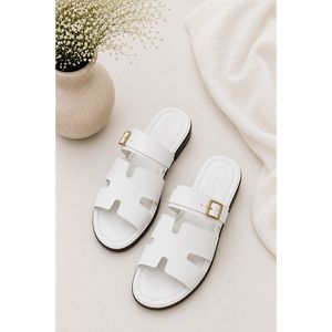 Double <b>Strap</b> <b>Buckle</b> for Slippers White Fashion Trend Summer Sandals Open Toe Anti-Slip Comfortable Printed Cork/EVA Plastic - Product Image 2