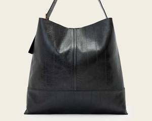 Sac fourre-tout en cuir véritable noir pour femme, grand sac hobo décontracté, bandoulière large réglable, sac à main minimaliste, fermeture éclair - Product Image 4