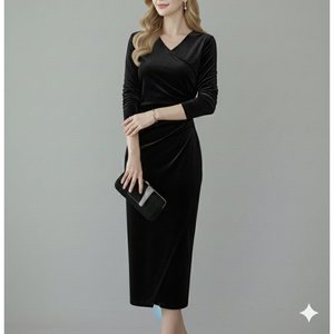Vestido Midi de Terciopelo para Mujer, Manga Larga, Cuello Cruzado, Detalle Cruzado en la Parte Delantera, 31159 - Product Image 3