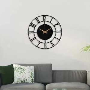 นาฬิกาแขวนทรงกลมทำจากโลหะสีดำคลาสสิกสไตล์มินิมอลแบบทันสมัยชิ้นงานสะดุดตาเหมาะสำหรับการตกแต่งภายในบ้าน - Product Image 1