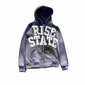 Sweats à capuche thermiques avec Sun Fade Hoodies Custom Vintage Distressed Embroidery Hoodie basics coton mélangé - Product Image 3