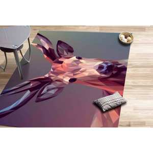 Tapis Polygon Deer : imprimé animal abstrait, lavable en machine, tapis doux non tissé - Product Image 4