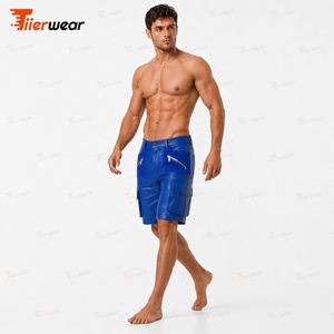 Pantalones Cortos Cargo Azules para Hombre, Cintura Media, Secado Rápido, Poliéster, Bermuda Casual con Bolsillos, Cierre de Botón, Color Sólido, Tejido de Tela - Product Image 4