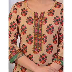 Conjunto de Kurta y Pantalón de Algodón Estampado Butta Block Rosa Beige con Dupatta Mulmul, Ropa Étnica India para Uso Diario y Fiestas, Hecho de Tela de Red - Product Image 2