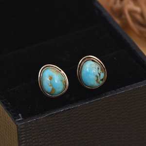 Kingman Turquoise Stud Boucles d'oreilles en argent sterling Boho Artisan Jewelry - Product Image 5