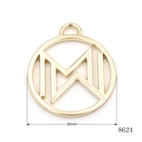 Étiquette Métallique Creuse Cercle Doré Clair 26mm en Alliage de Zinc de Haute Qualité, Breloque Lettre Monogramme Personnalisée pour Sac à Main et Sac