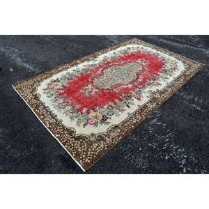 Vintage Turkish <b>Rug</b> 5.7 X 9.3 ft Red Brown Large Area Woolen Patchwork Design for Hallway <b>Bedroom</b> Rectangular Latex Room Bedside - Product Image 3
