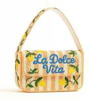Tas Selempang Manik-Manik Kaca Bergaris Peach Lemon MS Handicraft dengan Manik-Manik yang Dapat Disesuaikan Bersertifikat Desain Musim Panas La Dolce Vita